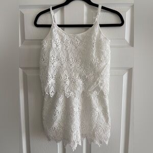 EUC White Lace Romper With Adjustable Straps; Elastic Waist; Women’s Size Small